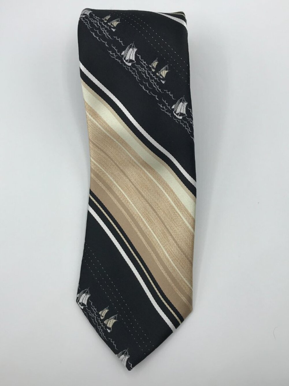 Men's Black Beige Sail Boat Nautical 3.5" X 55" Jacquard Tie